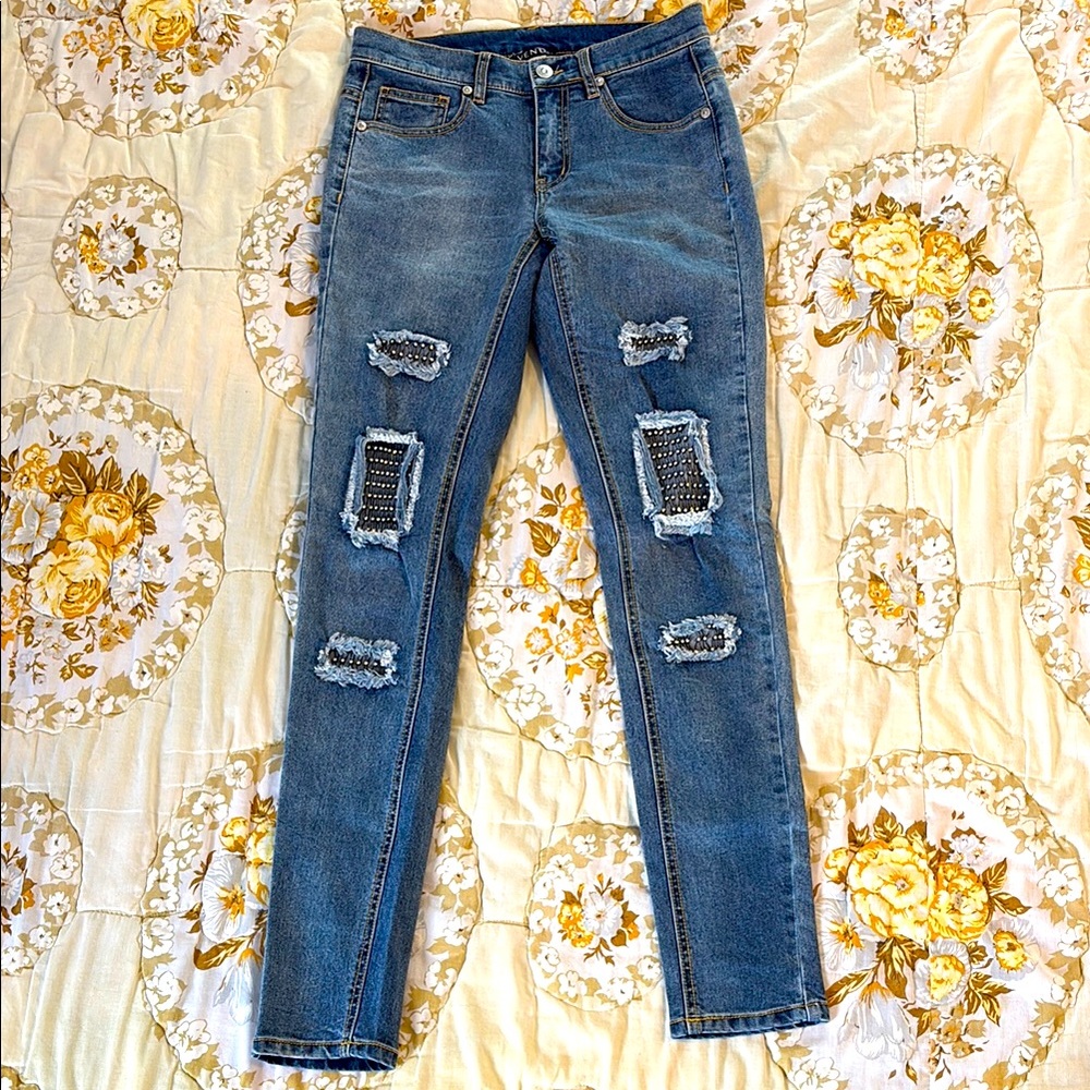 VENUS Blue Skinny fishnet/bejeweled Jeans